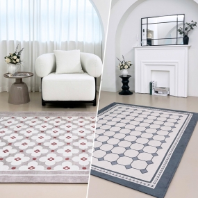 북유럽 빈티지 타일 패턴 이지케어 방수 러그